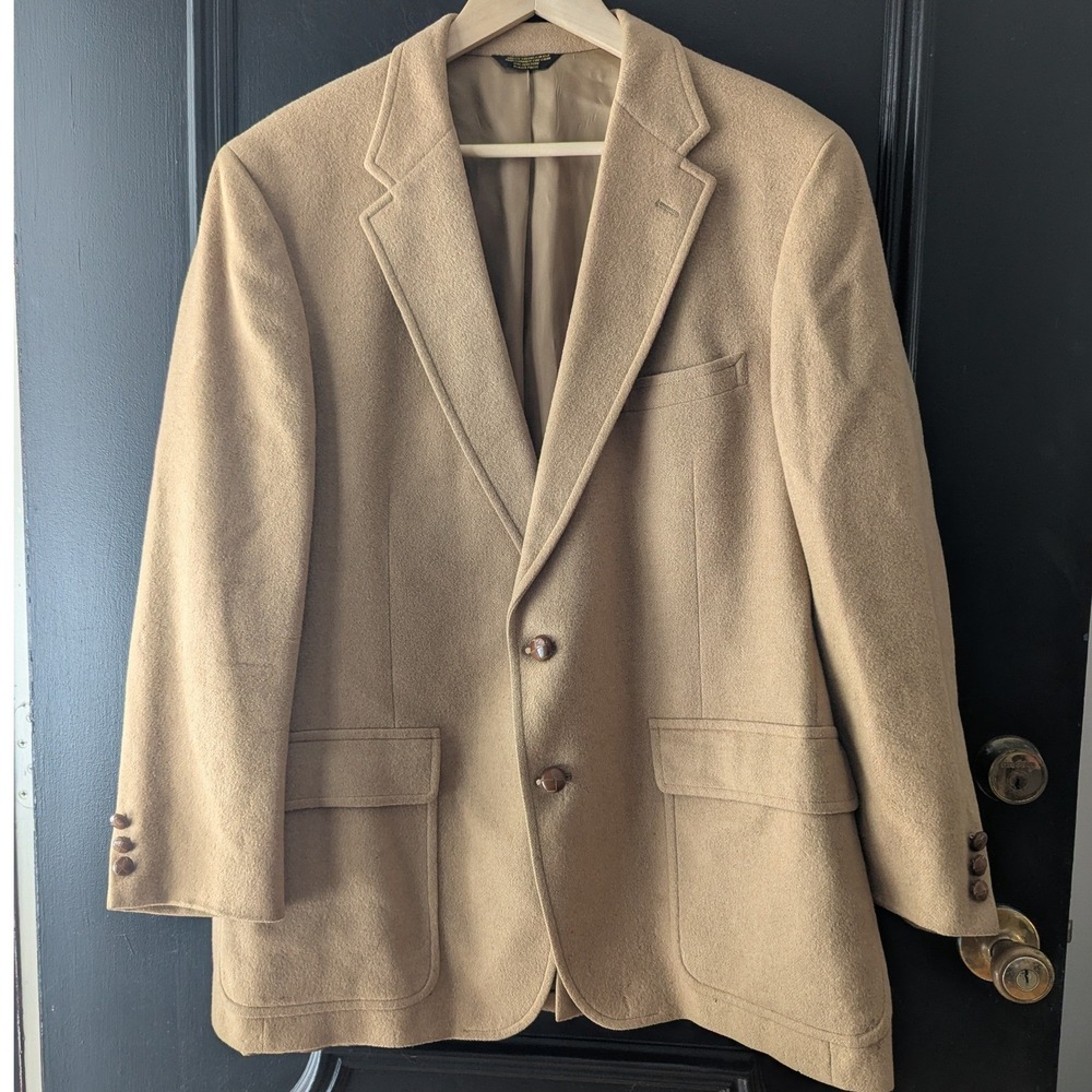 Vtg Hunter Haig Mens‎ 100% Camel Hair Blazer Sport Coat Tan USA Made Old Money